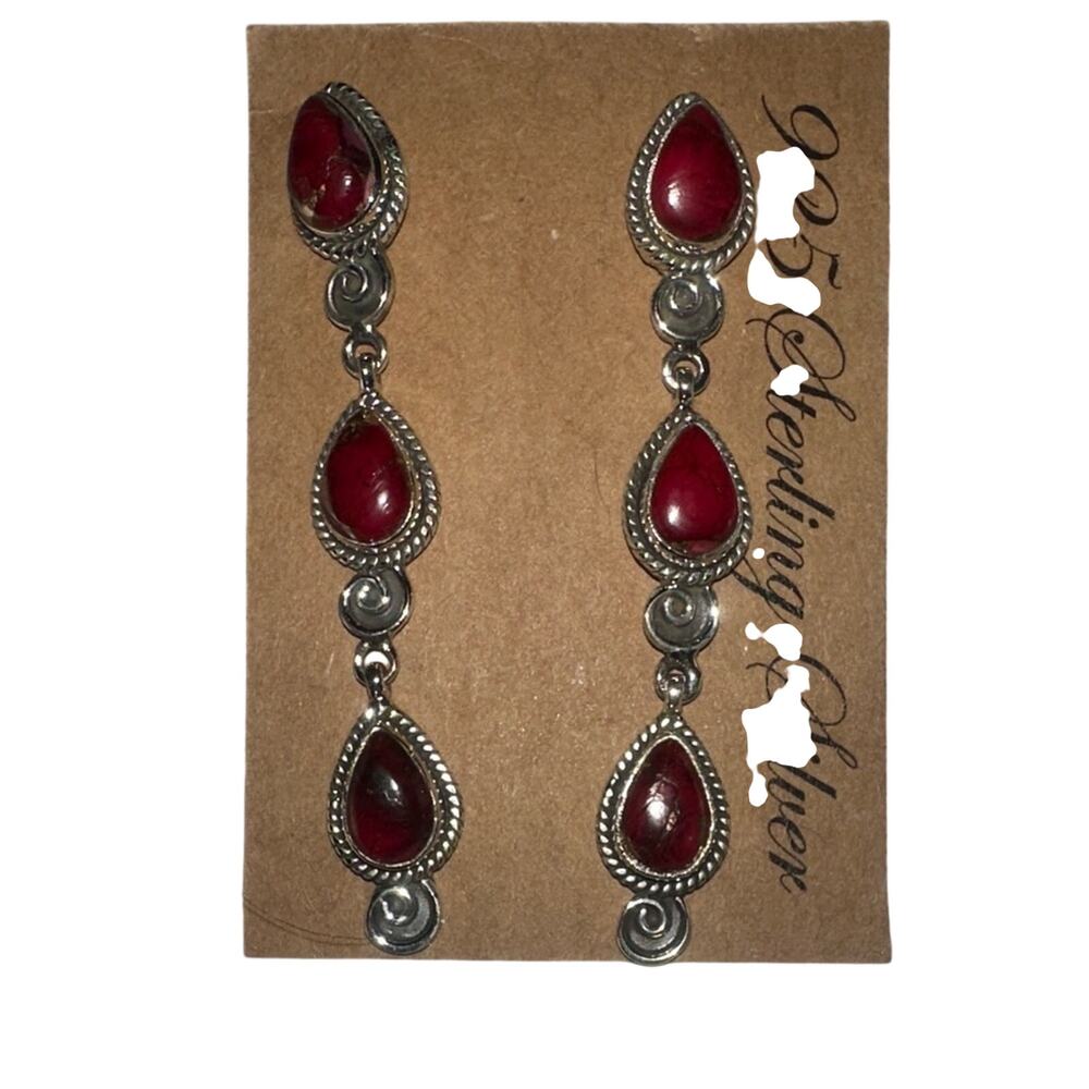 Red Dahilia TQ 925 Sterling Silver Drop Stud Earrings